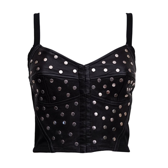Dolce and Gabbana Black Leather Studded Bustier - Picture 1 of 7